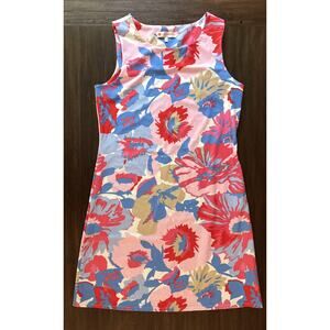 Jude Connally Beth Dress Womens Large Floral Sleeveless A-Line Pink Blue Stretch